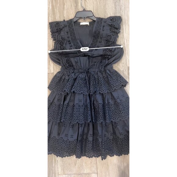 NEW ULLA JOHNSON  Lilith Eyelet Mini Dress in BLACK SIZE 2 - Picture 7 of 8
